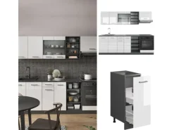 Vicco R-Line Küchenzeile Weiß Hochglanz/Anthrazit 240 cm ohne Arbeitsplatte ohne E-Geräte