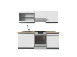 Vicco R-Line Küchenzeile Weiß/Anthrazit 200 cm AP Eiche ohne E-Geräte