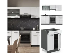 Vicco R-Line Küchenzeile Weiß Hochglanz/Anthrazit 200 cm ohne Arbeitsplatte ohne E-Geräte