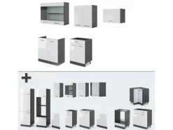 Vicco R-Line Küchenzeile Weiß Hochglanz/Anthrazit 200 cm ohne Arbeitsplatte ohne E-Geräte