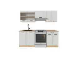 Vicco R-Line Küchenzeile Weiß Landhaus/Goldkraft Eiche 200 cm ohne Arbeitsplatte ohne E-Geräte