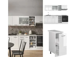 Vicco R-Line Küchenzeile Weiß Hochglanz/Weiß 240 cm AP Anthrazit ohne E-Geräte