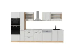 Vicco R-Line Küchenzeile Weiß Landhaus/Goldkraft Eiche 350 cm AP Marmor ohne E-Geräte