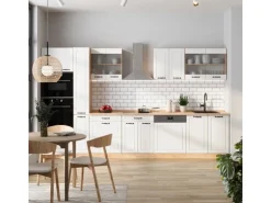 Vicco R-Line Küchenzeile Weiß Landhaus/Goldkraft Eiche 350 cm AP Marmor ohne E-Geräte