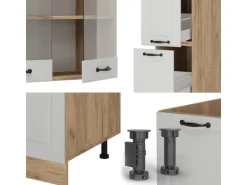 Vicco R-Line Küchenzeile Weiß Landhaus/Goldkraft Eiche 350 cm AP Marmor ohne E-Geräte