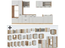 Vicco R-Line Küchenzeile Weiß Landhaus/Goldkraft Eiche 350 cm AP Marmor ohne E-Geräte