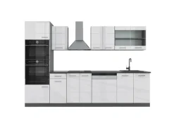 Vicco R-Line Küchenzeile Weiß Hochglanz/Anthrazit 300 cm mit Hochschrankohne Arbeitsplatte ohne E-Geräte