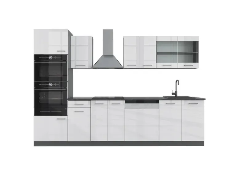 Vicco R-Line Küchenzeile Weiß Hochglanz/Anthrazit 300 cm mit Hochschrankohne Arbeitsplatte ohne E-Geräte