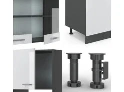 Vicco R-Line Küchenzeile Weiß Hochglanz/Anthrazit 300 cm mit Hochschrankohne Arbeitsplatte ohne E-Geräte