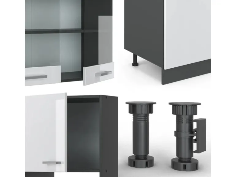 Vicco R-Line Küchenzeile Weiß Hochglanz/Anthrazit 300 cm mit Hochschrankohne Arbeitsplatte ohne E-Geräte