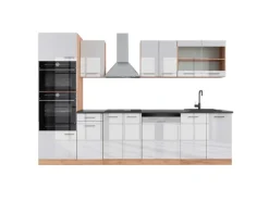 Vicco R-Line Küchenzeile Weiß Hochglanz/Goldkraft Eiche 300 cm mit HochschrankAP Anthrazit ohne E-Geräte