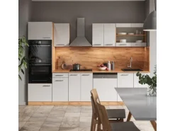 Vicco R-Line Küchenzeile Weiß Hochglanz/Goldkraft Eiche 300 cm mit HochschrankAP Anthrazit ohne E-Geräte