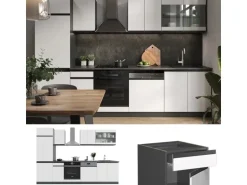 Vicco R-Line Küchenzeile Weiß/Anthrazit 300 cm AP Marmor ohne E-Geräte