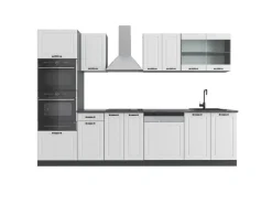 Vicco R-Line Küchenzeile Weiß Landhaus/Anthrazit 300 cm mit Hochschrankohne Arbeitsplatte ohne E-Geräte