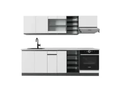 Vicco R-Line Küchenzeile Weiß/Anthrazit 240 cm AP Marmor ohne E-Geräte