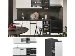 Vicco R-Line Küchenzeile Weiß/Anthrazit 240 cm AP Marmor ohne E-Geräte