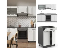 Vicco R-Line Küchenzeile Weiß Landhaus/Anthrazit 200 cm AP Anthrazit ohne E-Geräte