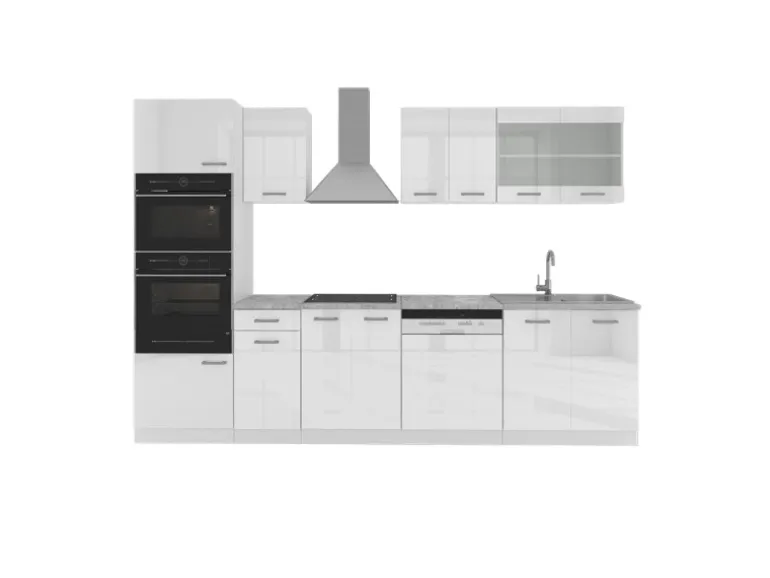 Vicco R-Line Küchenzeile Weiß 300 cm mit Hochschrankohne Arbeitsplatte ohne E-Geräte