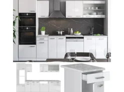 Vicco R-Line Küchenzeile Weiß 300 cm mit Hochschrankohne Arbeitsplatte ohne E-Geräte