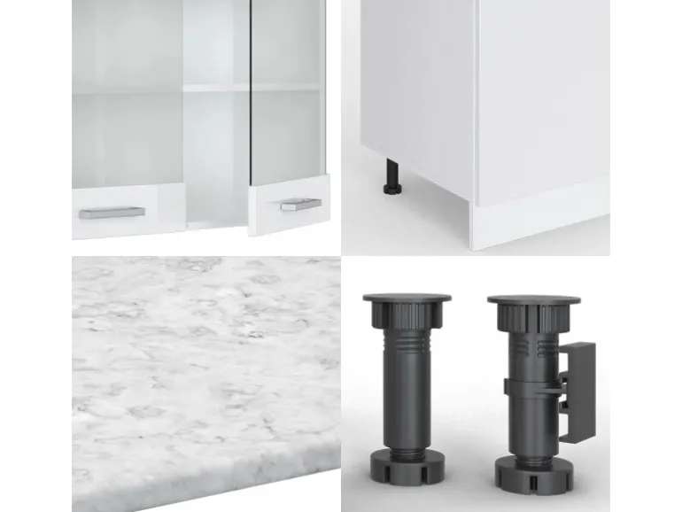 Vicco R-Line Küchenzeile Weiß 300 cm mit Hochschrankohne Arbeitsplatte ohne E-Geräte