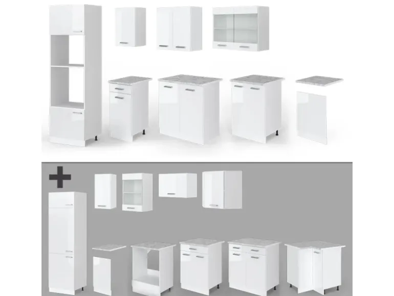 Vicco R-Line Küchenzeile Weiß 300 cm mit Hochschrankohne Arbeitsplatte ohne E-Geräte