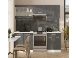 Vicco R-Line Komplettküche Schwarz Beton/Weiß 200 cm ohne Arbeitsplatte ohne E-Geräte