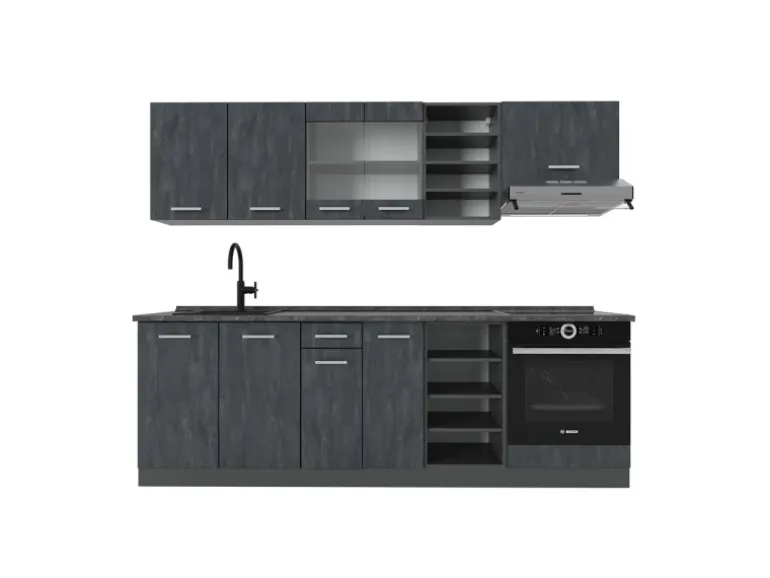 Vicco R-Line Komplettküche Schwarz Beton/Anthrazit 240 cm AP Anthrazit ohne E-Geräte