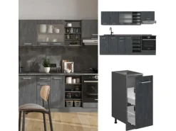 Vicco R-Line Komplettküche Schwarz Beton/Anthrazit 240 cm AP Anthrazit ohne E-Geräte