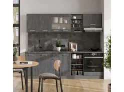 Vicco R-Line Komplettküche Schwarz Beton/Anthrazit 240 cm AP Anthrazit ohne E-Geräte