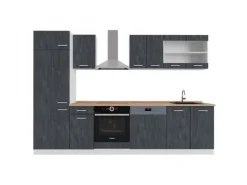 Vicco R-Line KomplettKüche Schwarz Beton/Weiß 300 cm AP Eiche ohne E-Geräte