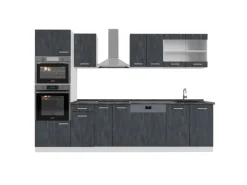 Vicco R-Line KomplettKüche Schwarz Beton/Weiß 300 cm AP Anthrazit Opt 2 ohne E-Geräte