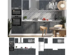 Vicco R-Line KomplettKüche Schwarz Beton/Weiß 300 cm AP Anthrazit Opt 2 ohne E-Geräte