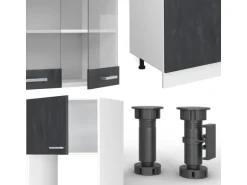 Vicco R-Line KomplettKüche Schwarz Beton/Weiß 300 cm AP Anthrazit Opt 2 ohne E-Geräte