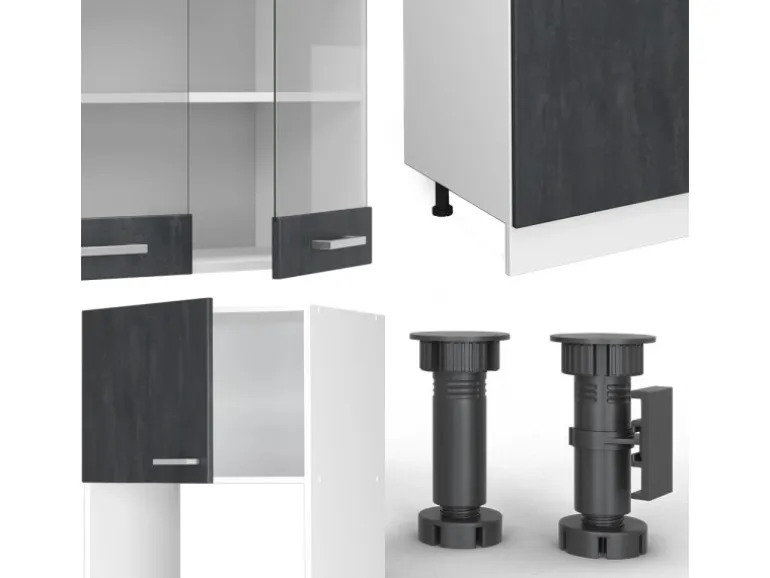 Vicco R-Line KomplettKüche Schwarz Beton/Weiß 300 cm AP Anthrazit Opt 2 ohne E-Geräte