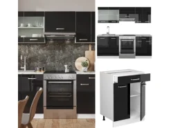 Vicco R-Line Komplettküche Schwarz Hochglanz/Weiß 200 cm Ohne Arbeitsplatte ohne E-Geräte