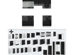 Vicco R-Line Komplettküche Schwarz Hochglanz/Weiß 200 cm Ohne Arbeitsplatte ohne E-Geräte