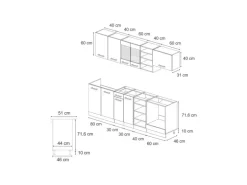 Vicco R-Line Komplettküche Schwarz Beton/Anthrazit 240 cm AP Eiche ohne E-Geräte