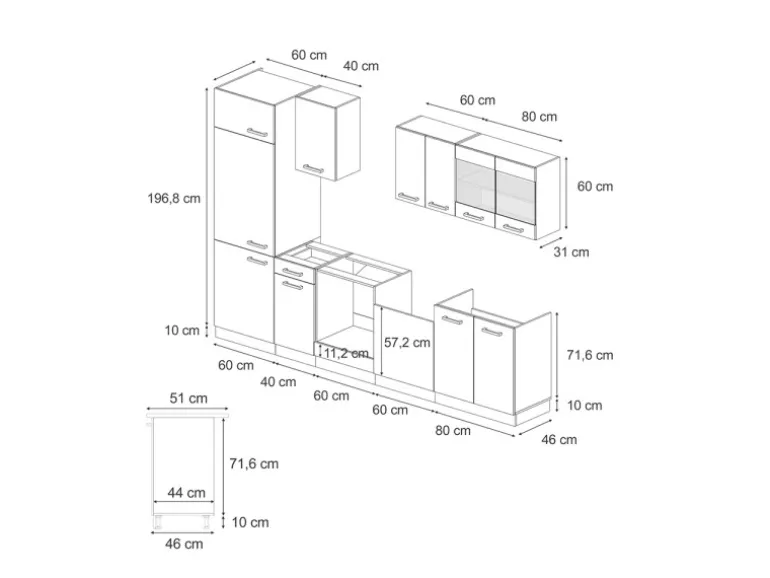Vicco R-Line KomplettKüche Schwarz Beton/Anthrazit 300 cm AP Anthrazit ohne E-Geräte