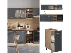 Vicco R-Line Komplettküche Schwarz Beton/Goldkraft Eiche 240 cm AP Anthrazit ohne E-Geräte