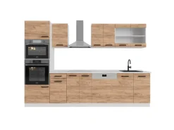 Vicco R-Line Komplettküche Goldkraft Eiche/Weiß 300 cm AP Eiche ohne E-Geräte