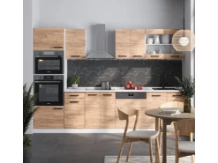 Vicco R-Line Komplettküche Goldkraft Eiche/Weiß 300 cm AP Eiche ohne E-Geräte