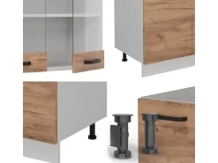 Vicco R-Line Komplettküche Goldkraft Eiche/Weiß 300 cm AP Eiche ohne E-Geräte