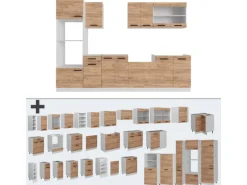 Vicco R-Line Komplettküche Goldkraft Eiche/Weiß 300 cm AP Eiche ohne E-Geräte