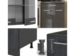 Vicco R-Line Komplettküche Schwarz Beton/Anthrazit 200 cm ohne Arbeitsplatte ohne E-Geräte