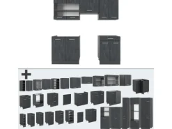 Vicco R-Line Komplettküche Schwarz Beton/Anthrazit 200 cm ohne Arbeitsplatte ohne E-Geräte