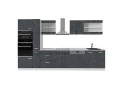 Vicco R-Line Komplettküche Schwarz Beton/Weiß 350 cm AP Marmor ohne E-Geräte