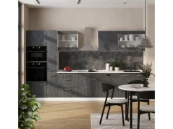 Vicco R-Line Komplettküche Schwarz Beton/Weiß 350 cm AP Marmor ohne E-Geräte