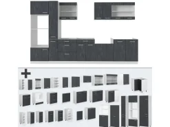 Vicco R-Line Komplettküche Schwarz Beton/Weiß 350 cm AP Marmor ohne E-Geräte