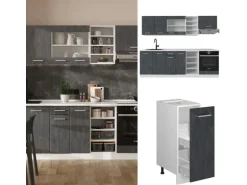 Vicco R-Line Komplettküche Schwarz Beton/Weiß 240 cm AP Eiche ohne E-Geräte