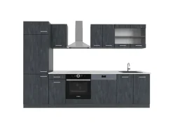 Vicco R-Line KomplettKüche Schwarz Beton/Anthrazit 300 cm AP Marmor ohne E-Geräte